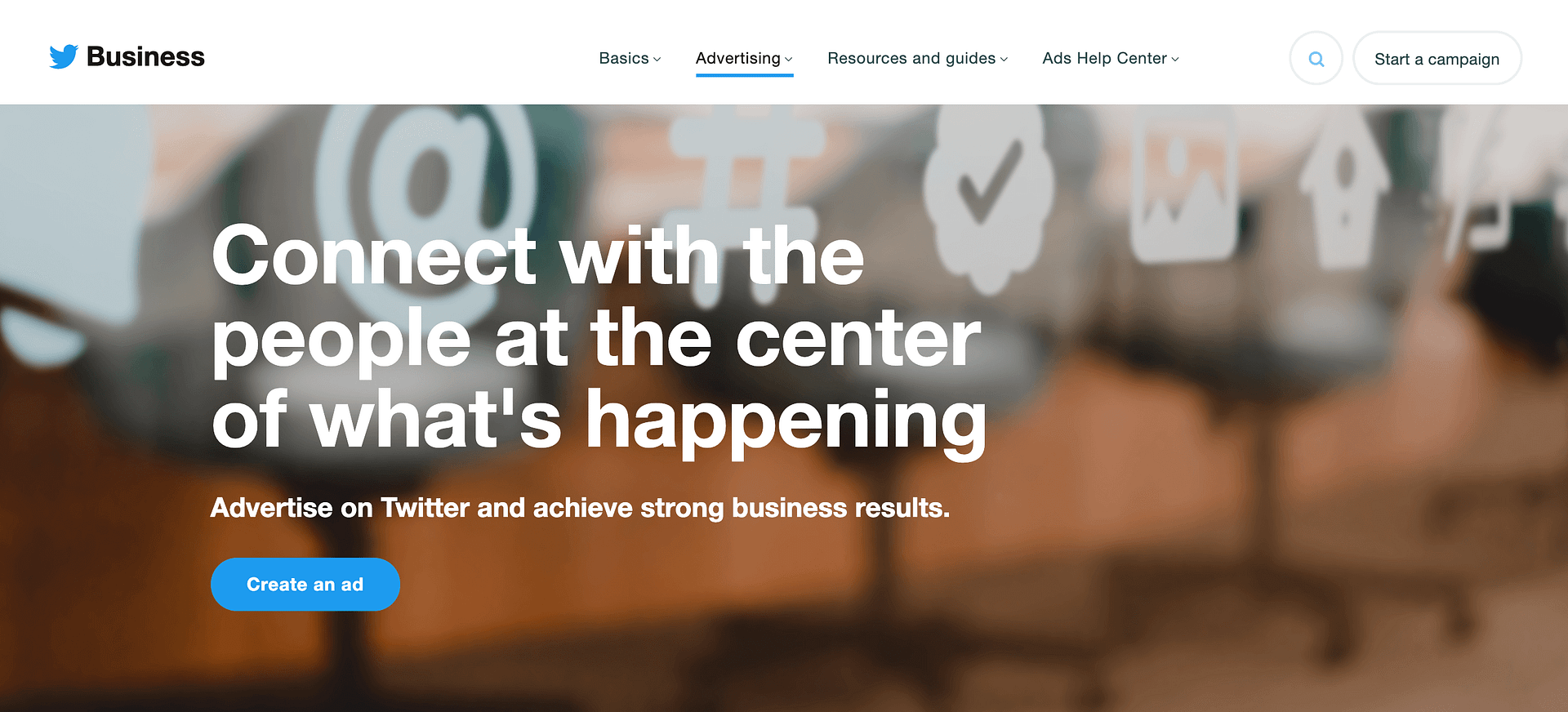The Twitter paid ads campaign website.