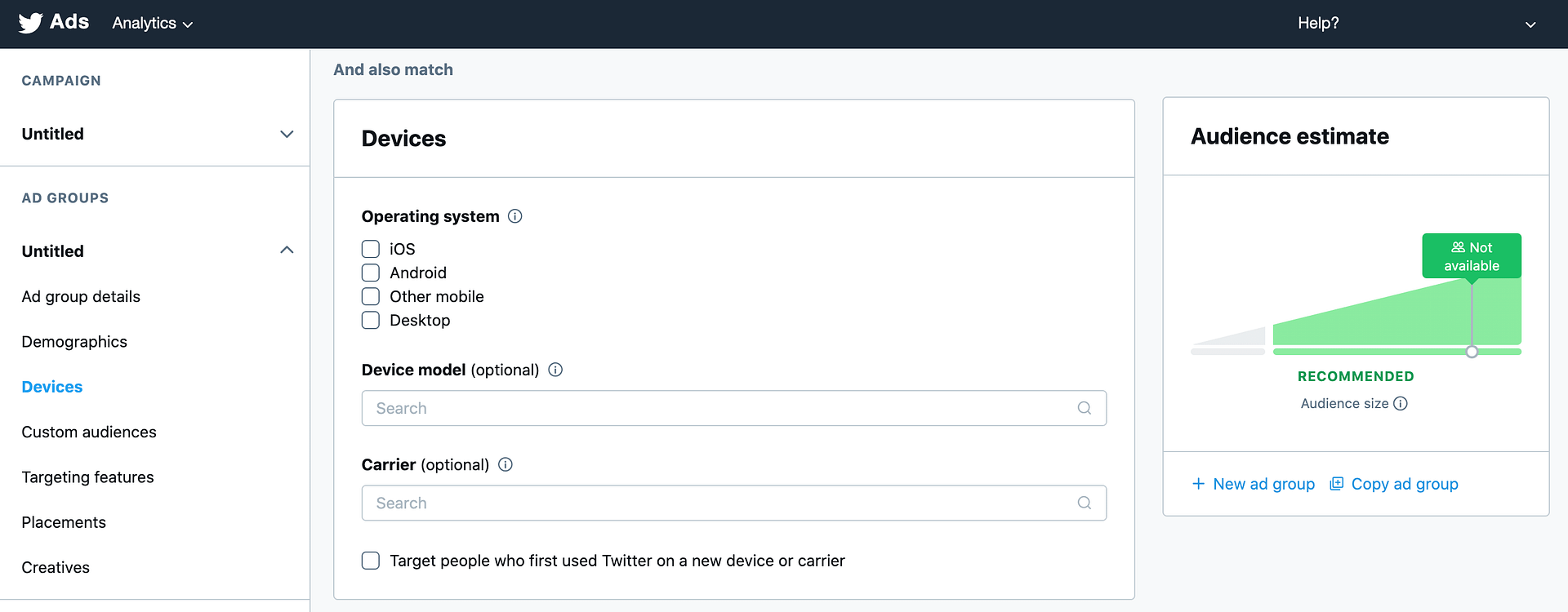 The Twitter ad campaign console.