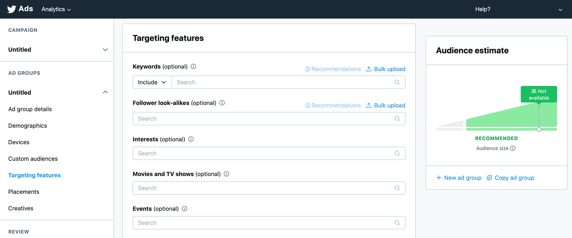 Twitter targeting features.