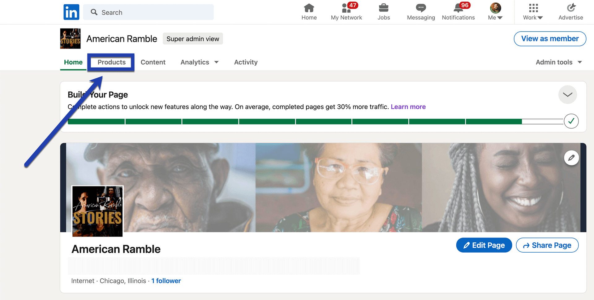 LinkedIn Product Pages tab 