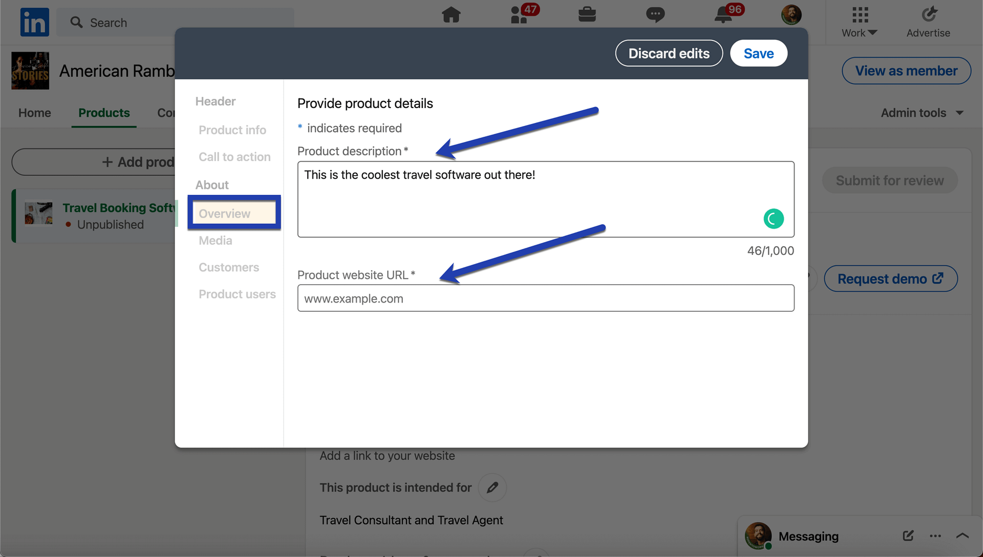 LinkedIn Product Pages details 