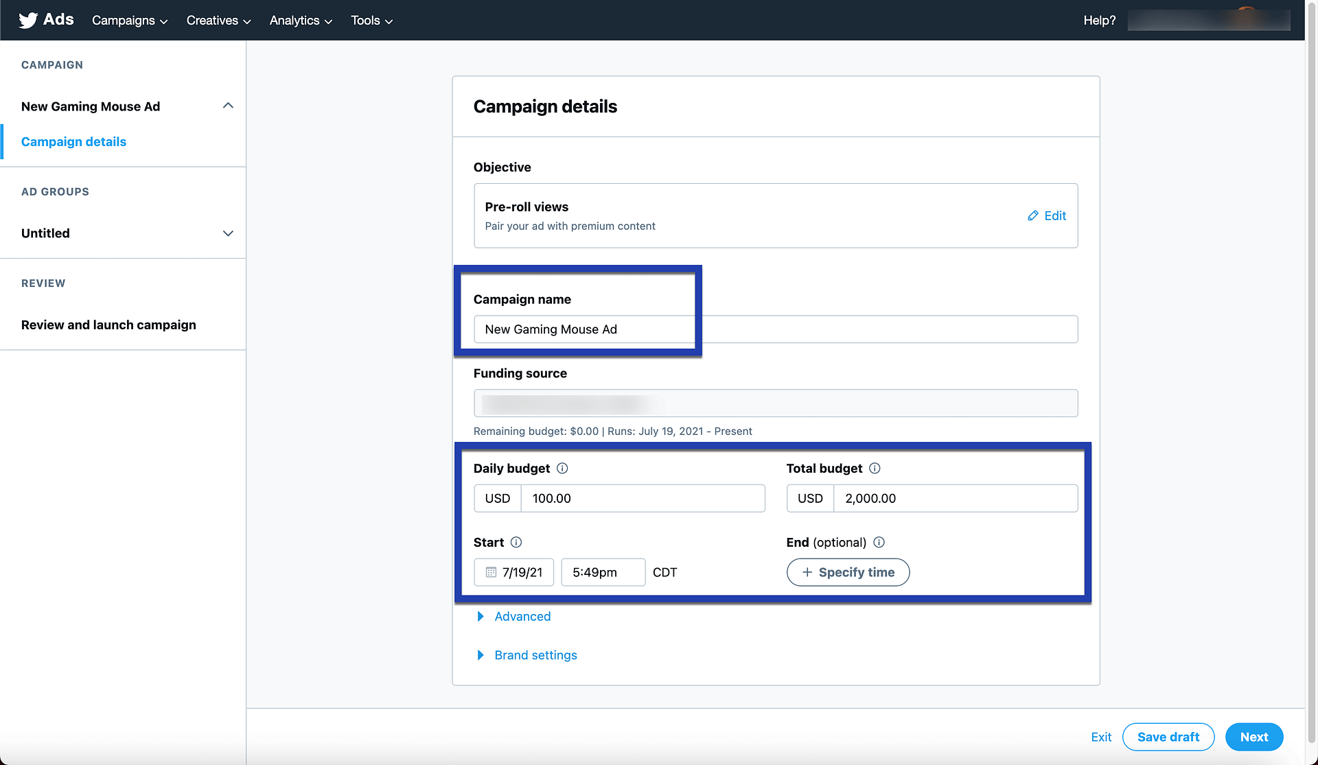 budget for Twitter Amplify