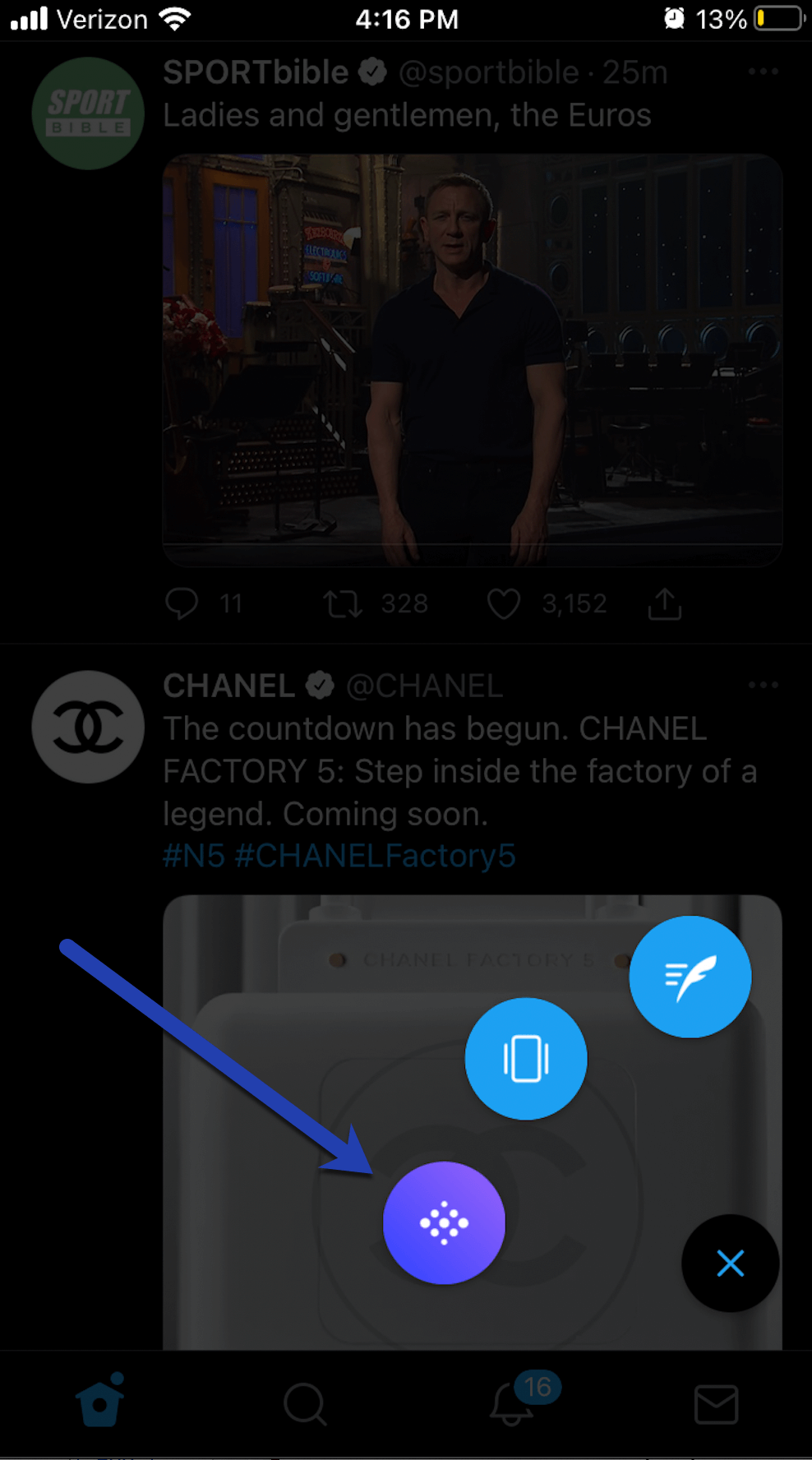 the Twitter Spaces button.