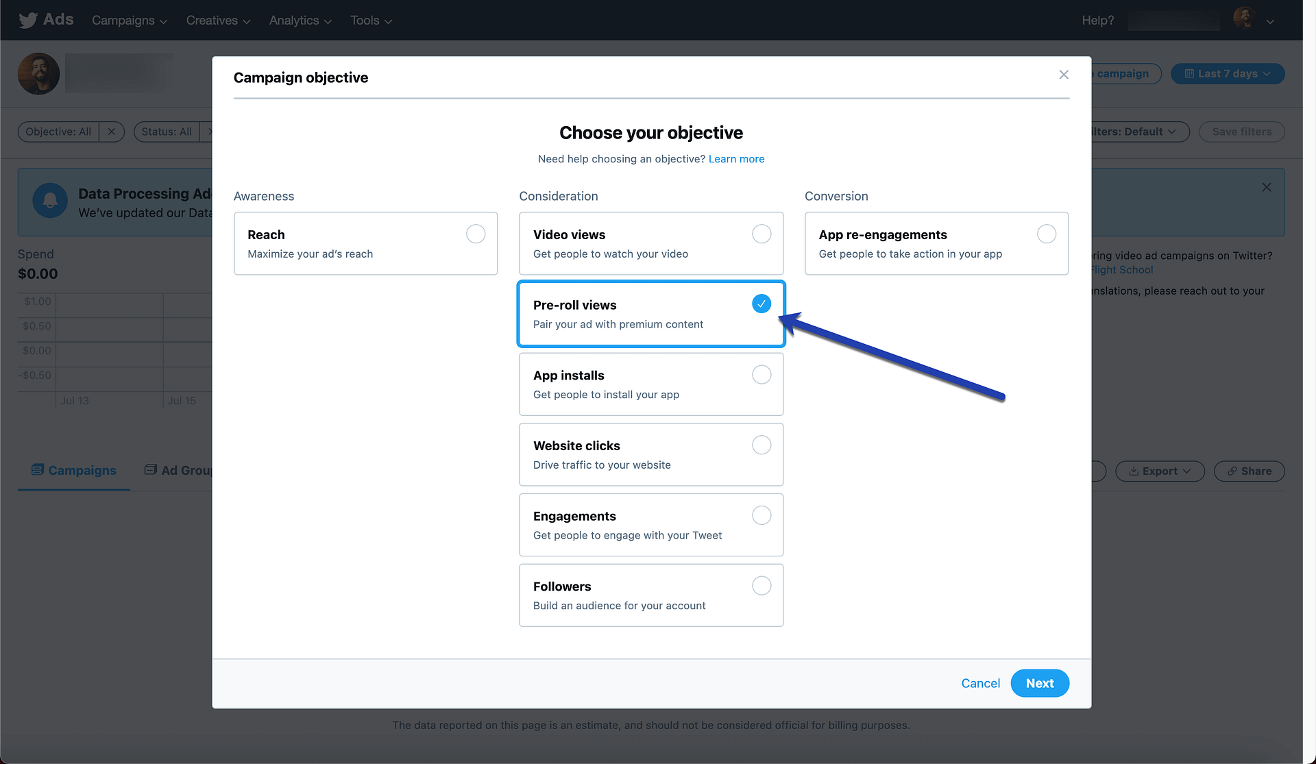 choose Twitter Amplify pre-rolls