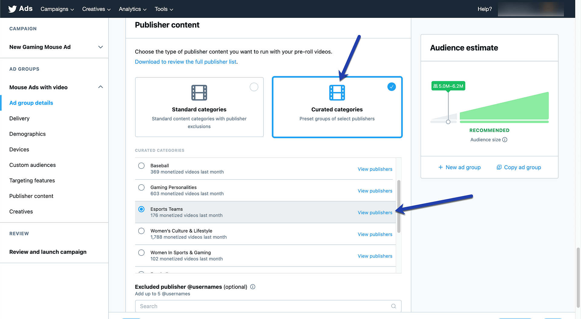 curated categories for Twitter Amplify pre-roll ads