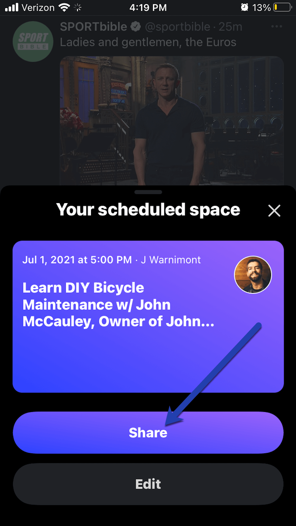 the share button for Twitter Spaces.