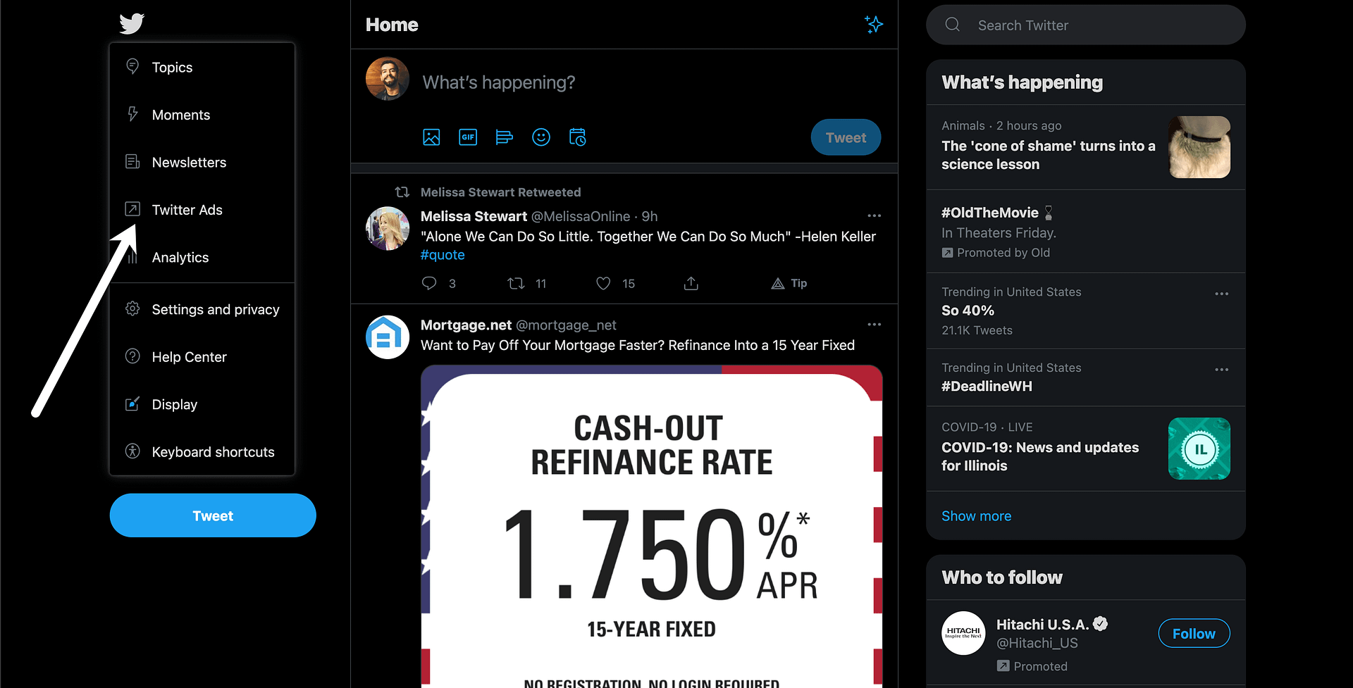 Twitter Ads button