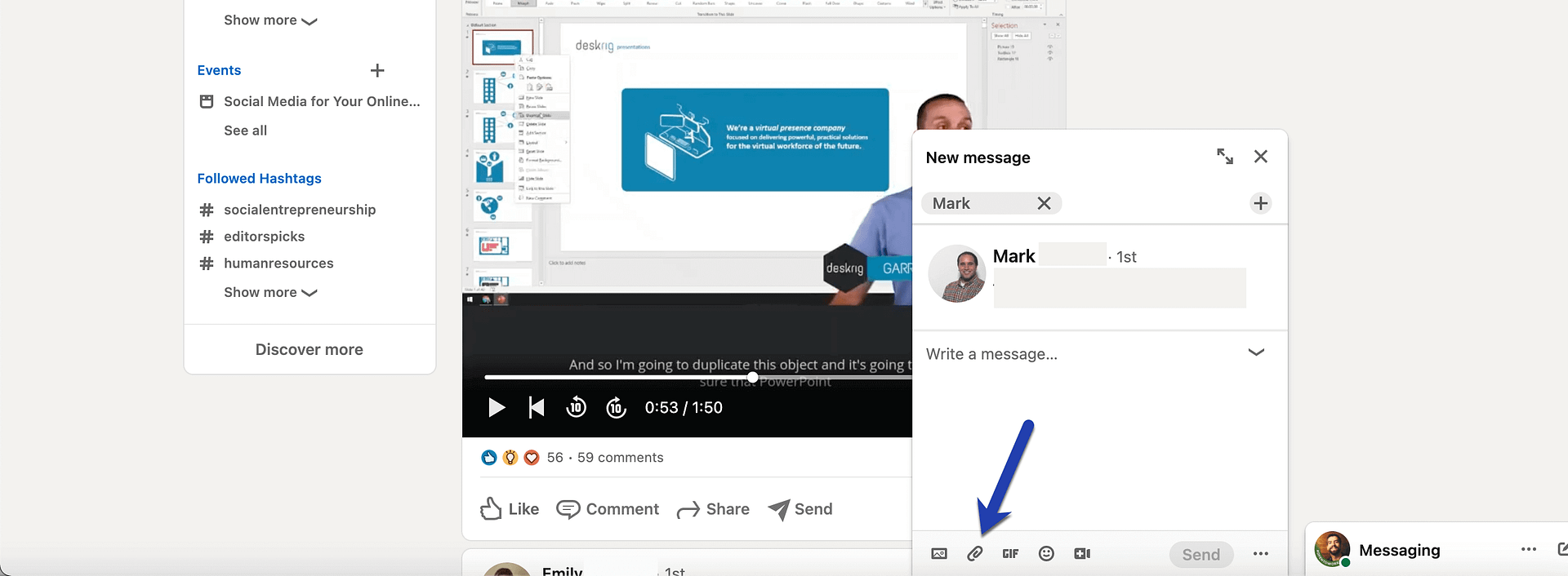attachment to LinkedIn Messages