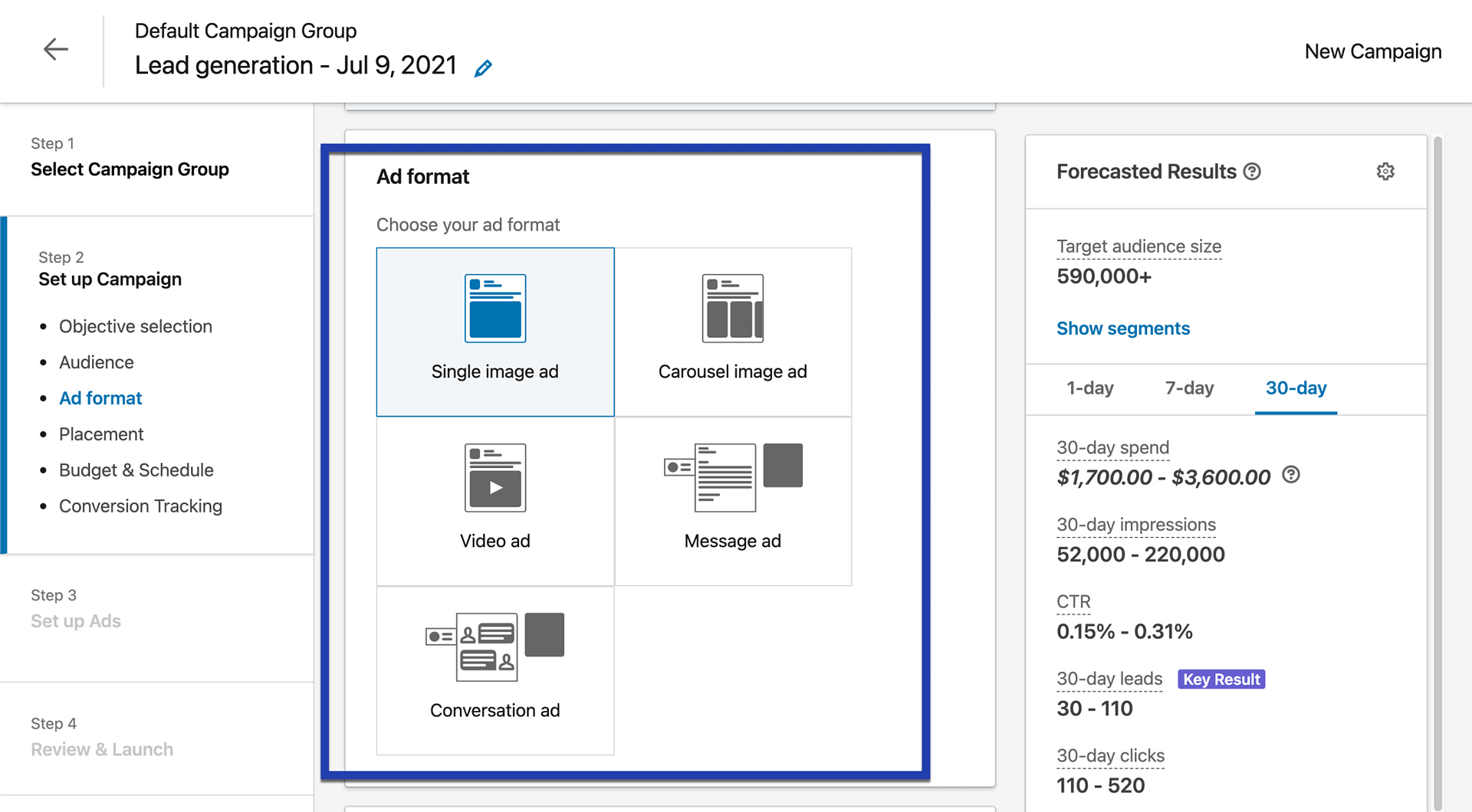 ad format with LinkedIn lead generation
