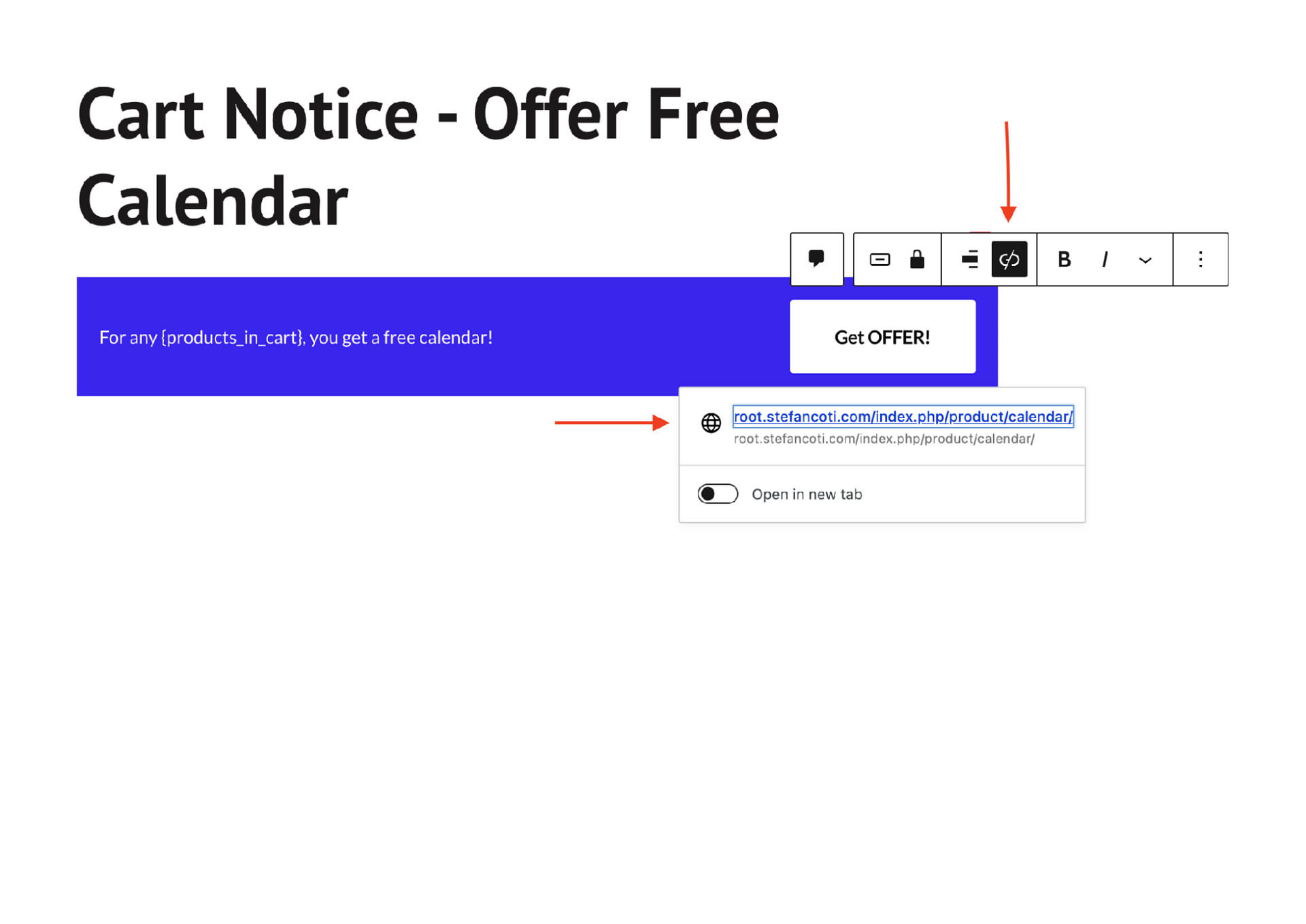 Adding a link to WordPress notification bar button