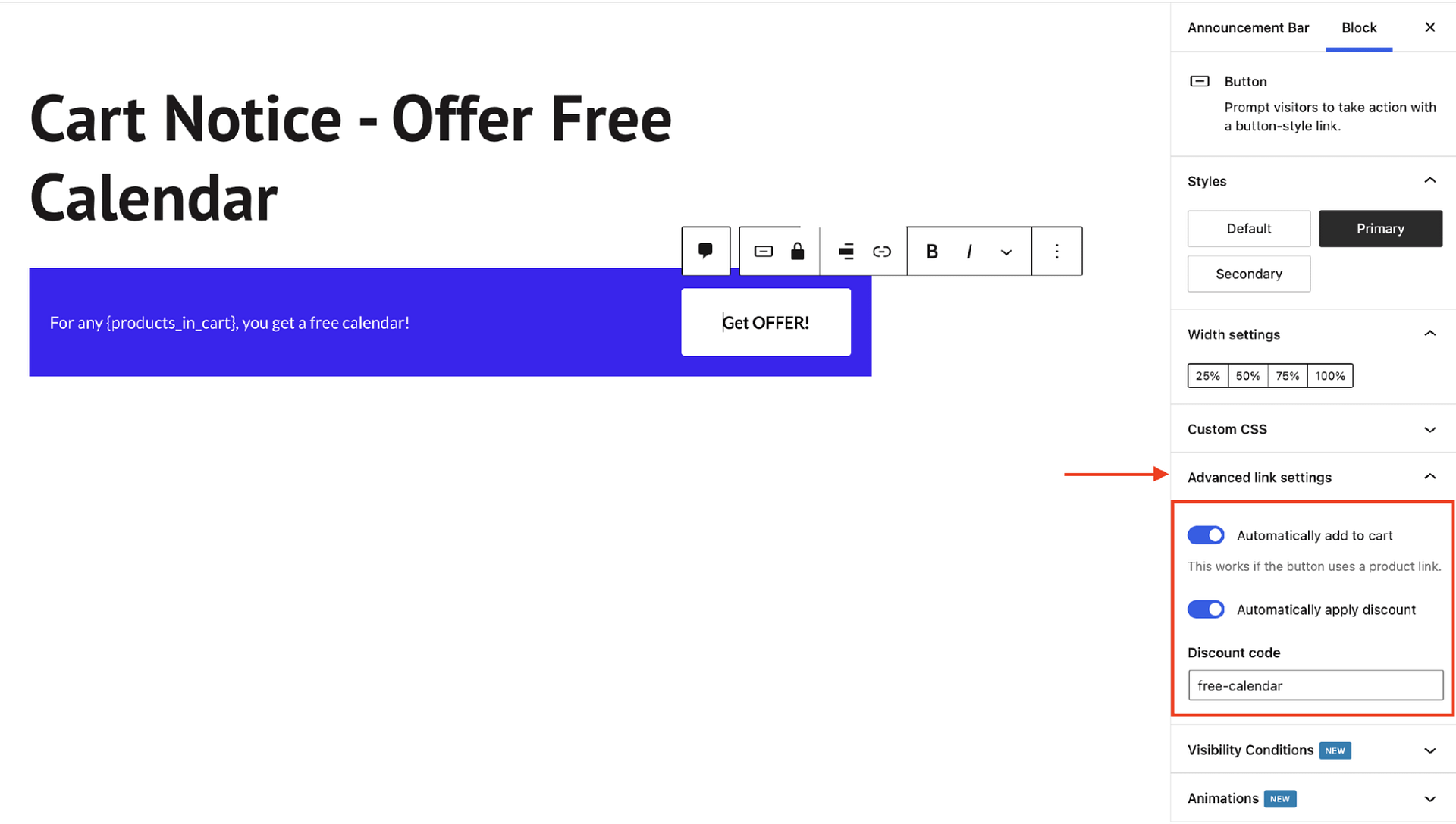 Sparks plugin advanced link settings