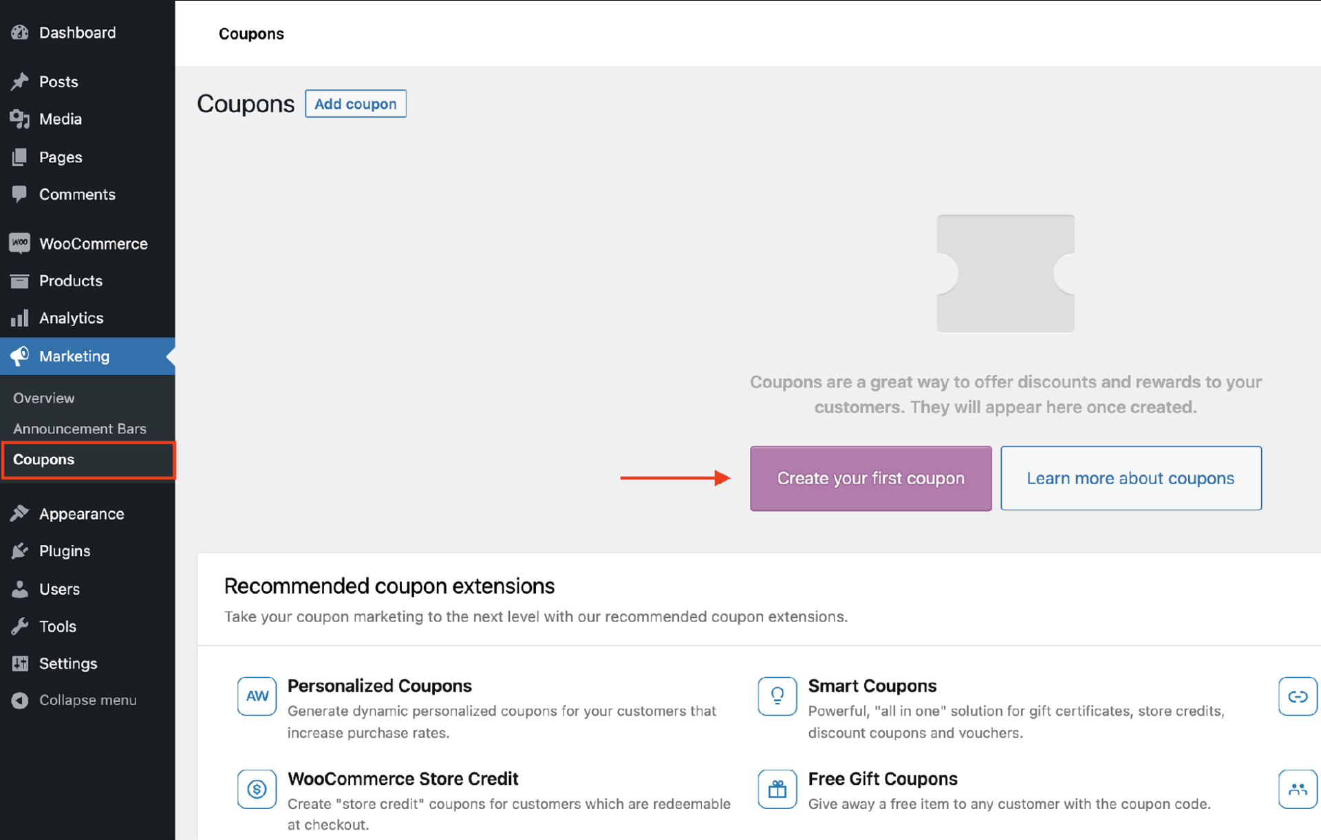 Sparks plugin create first coupon option