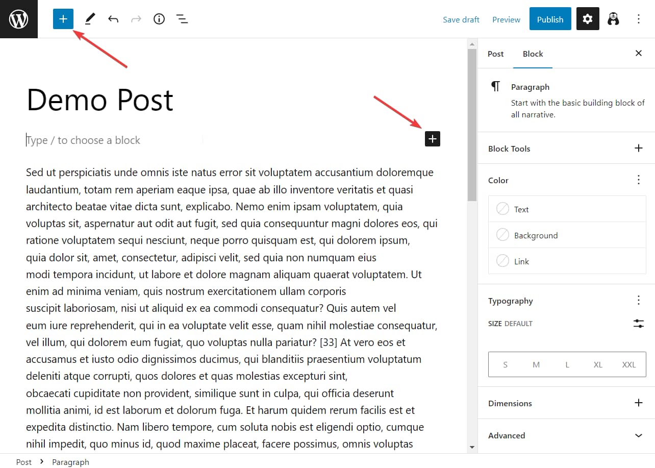 WordPress Gutenberg inserter button