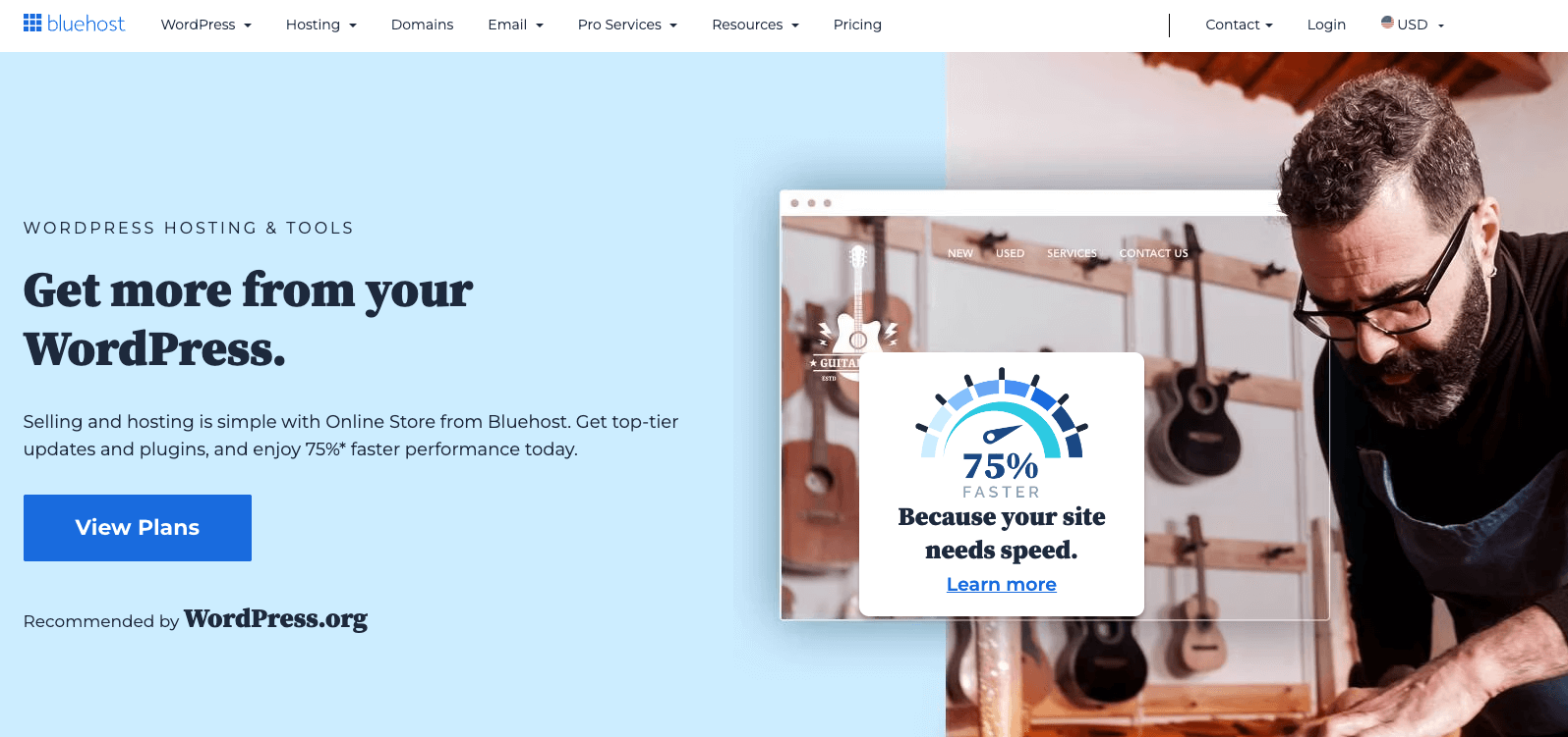 Bluehost cheap WordPress hosting Australia screenshot.
