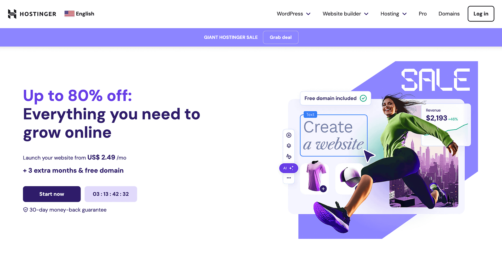 Hostinger WordPress hosting page.
