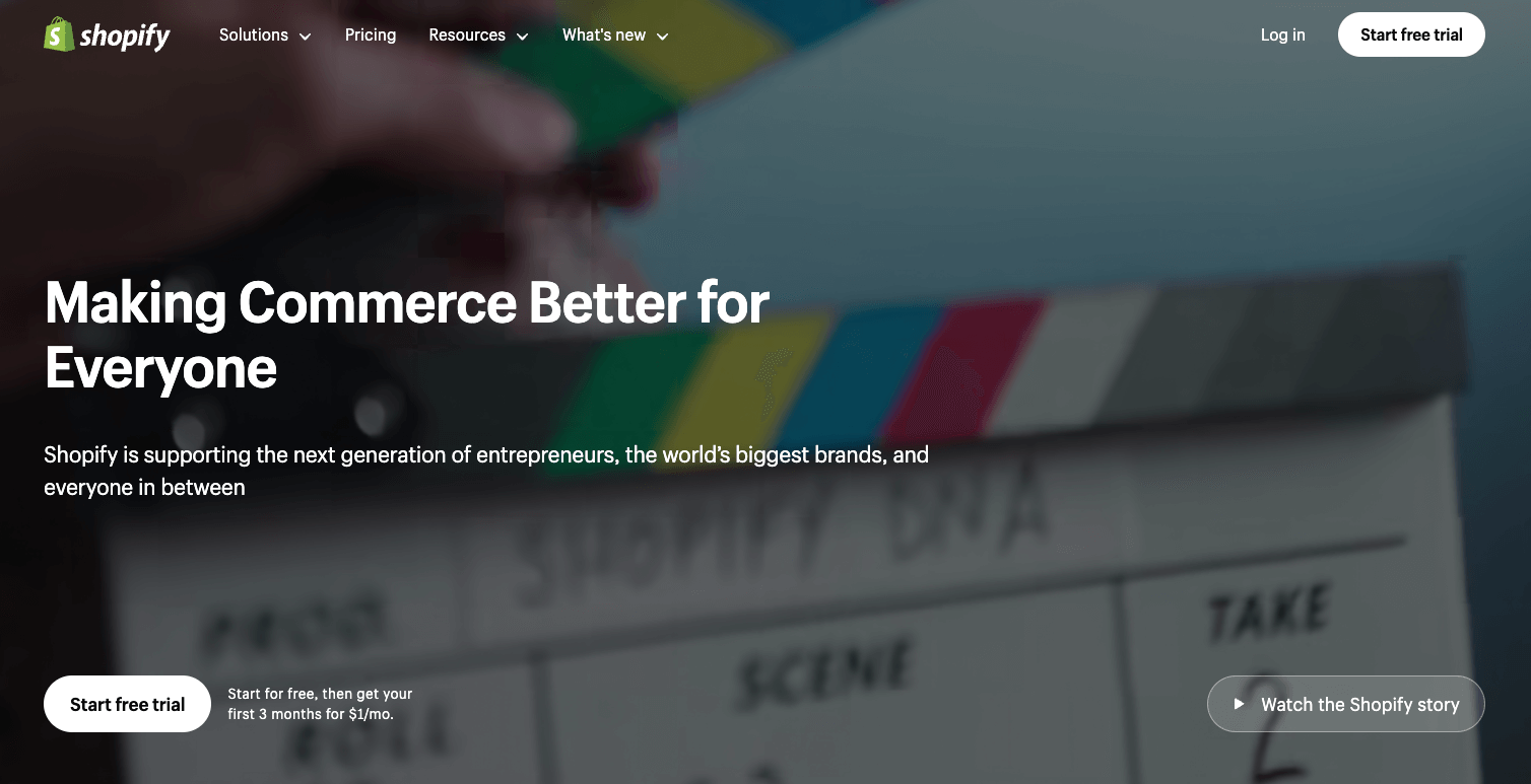 Shopify website builder homepage.