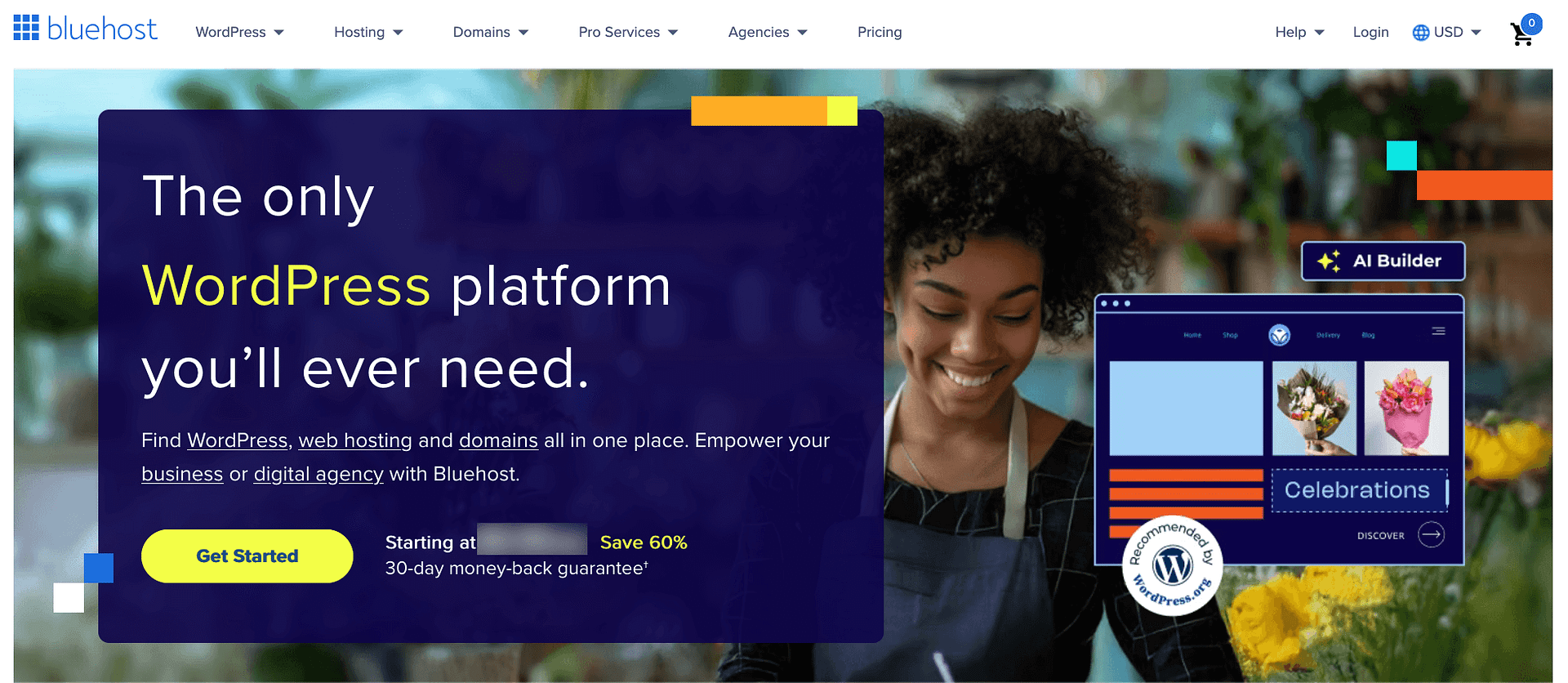 Bluehost cheap WordPress hosting Australia screenshot.