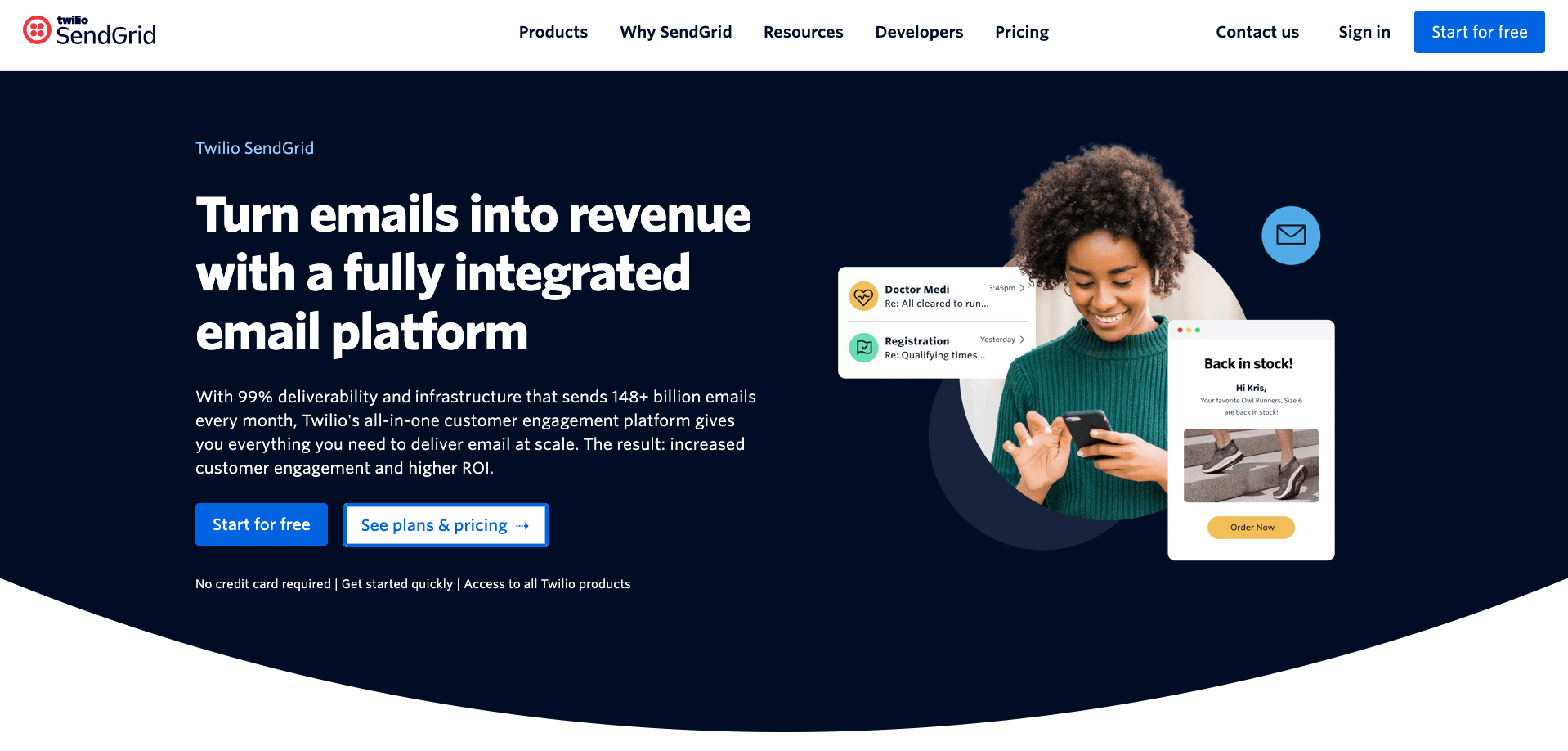 Cheapest email marketing software: SendGrid homepage