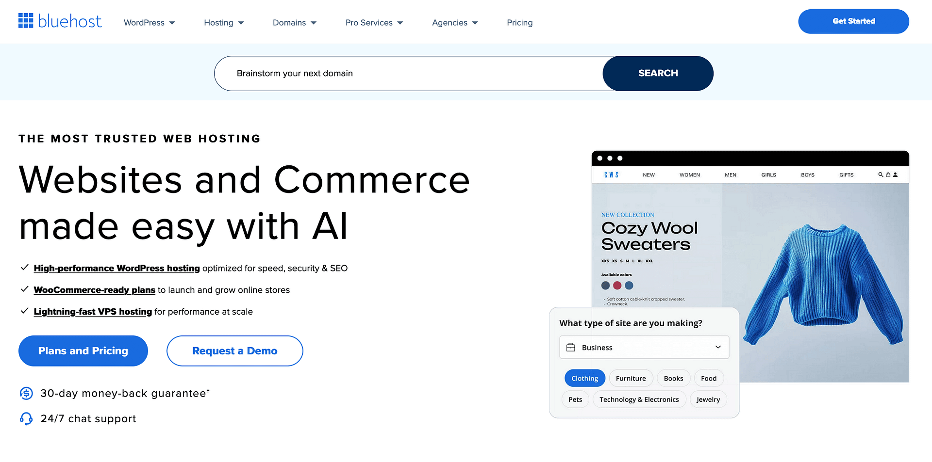 The Bluehost website.