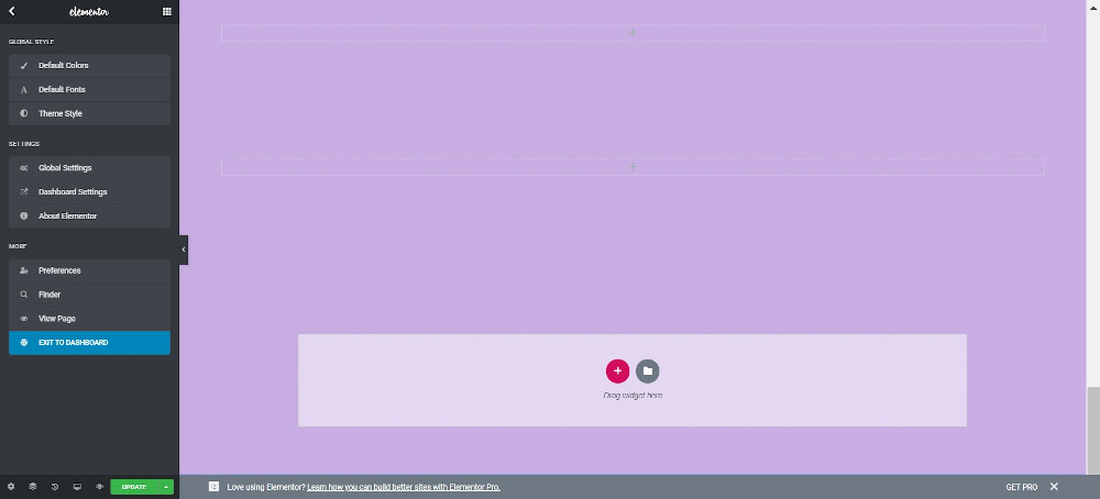 one page website with Elementor - global settings