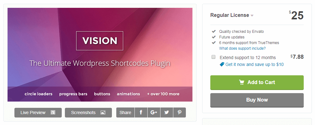 The Vision WordPress plugin for shortcodes.