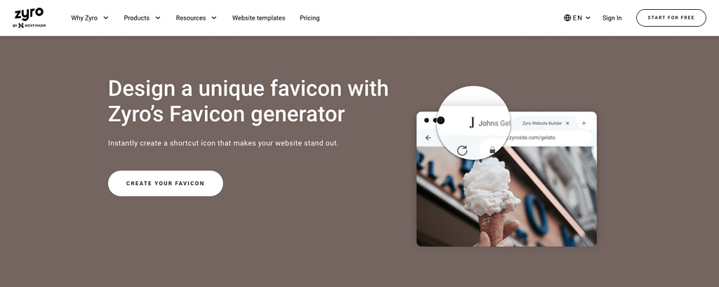Zero favicon generator powered by AI