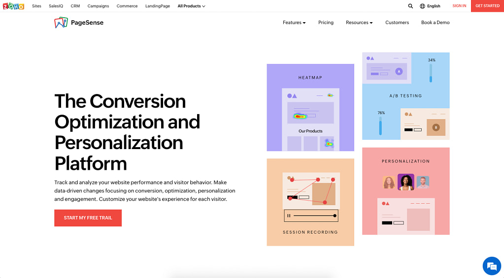 Zoho PageSense is one of the best conversion and personalization platforms for websites.