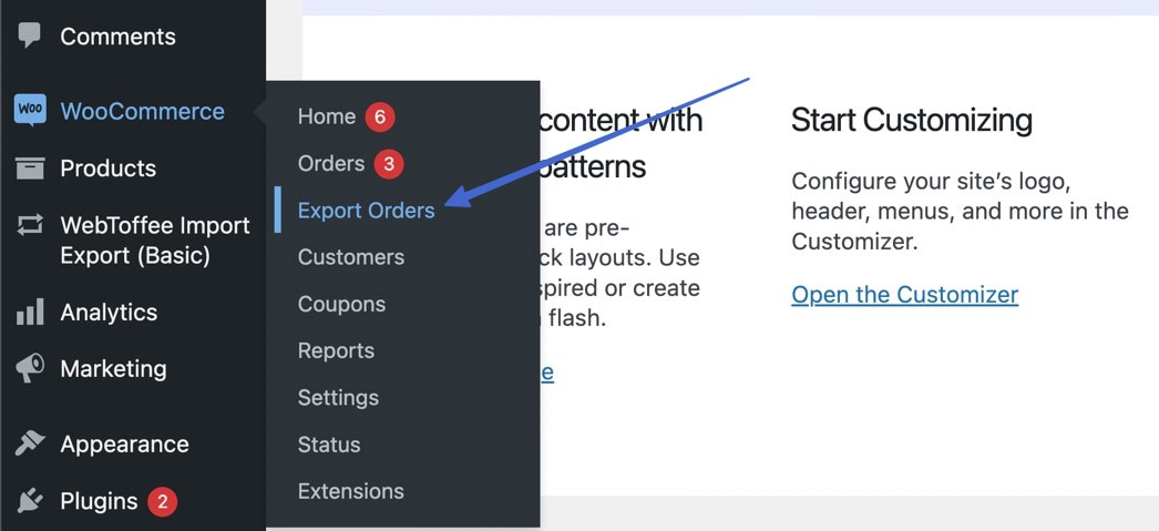 a button in WordPress to export orders