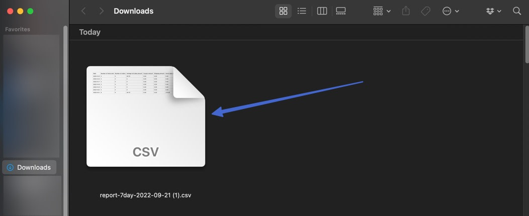 a downloaded CSV in the downloads file