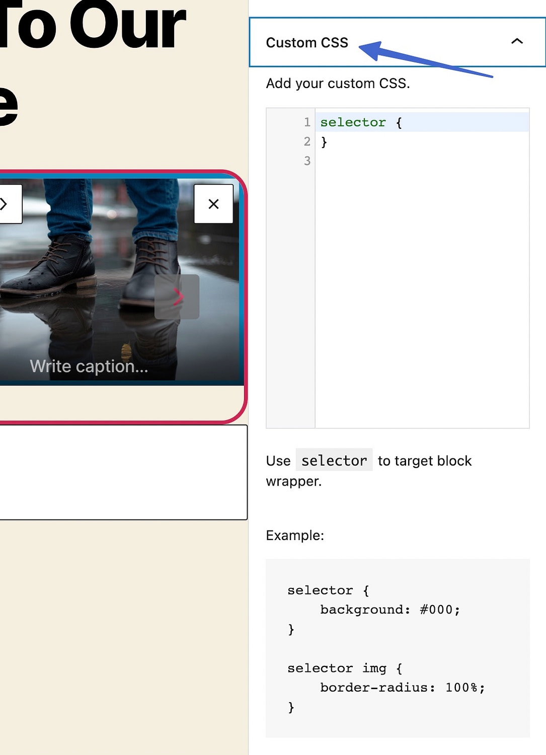 Using custom css to add a slider in WordPress