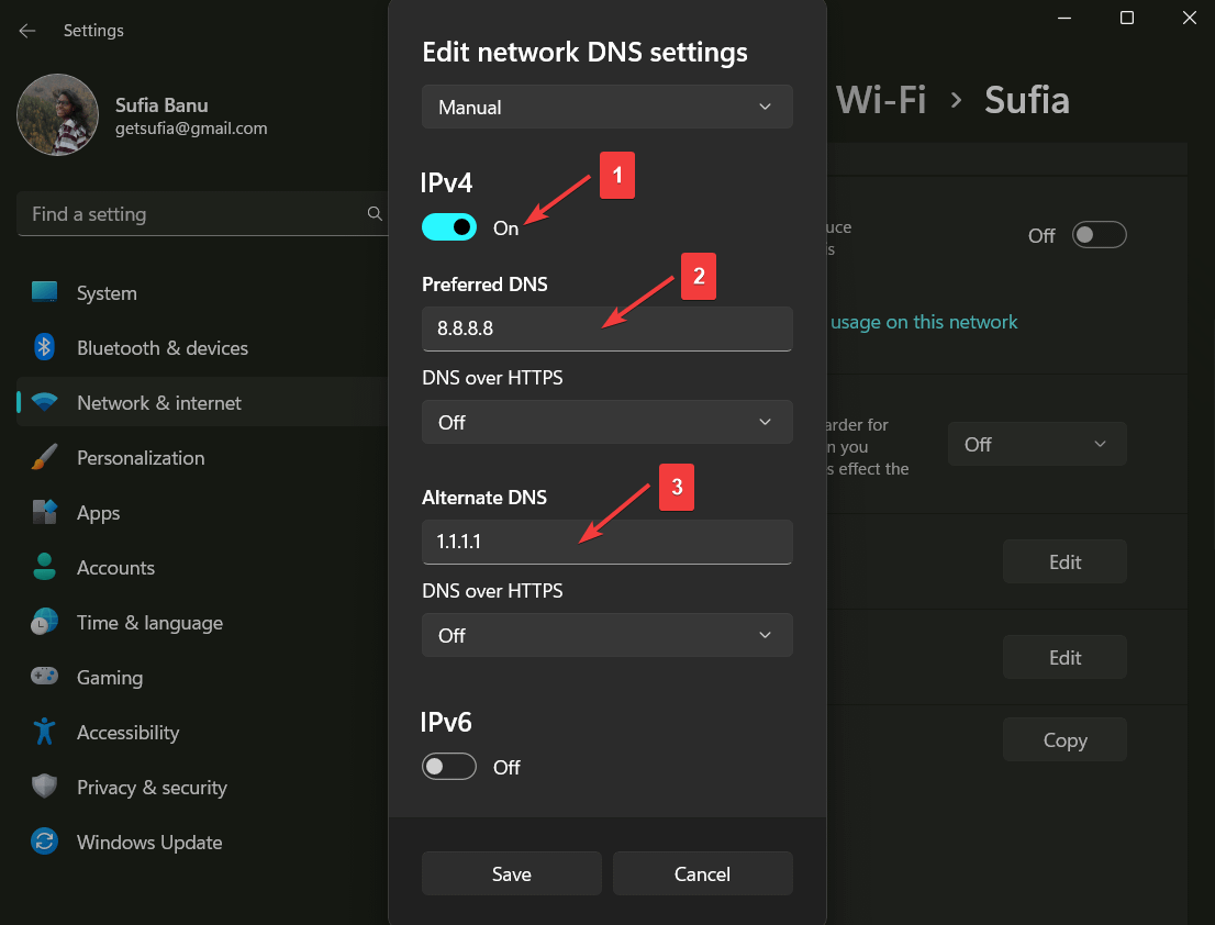 Adding Preferred and Alternate DNS in Windows