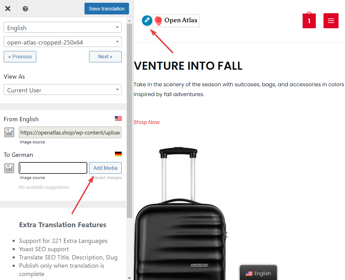 replace the site logo with translatepress