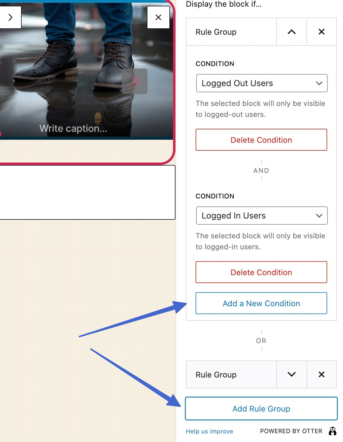 Differences between rule groups and conditions