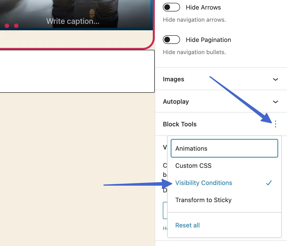Visibility conditions for a slider in WordPress 