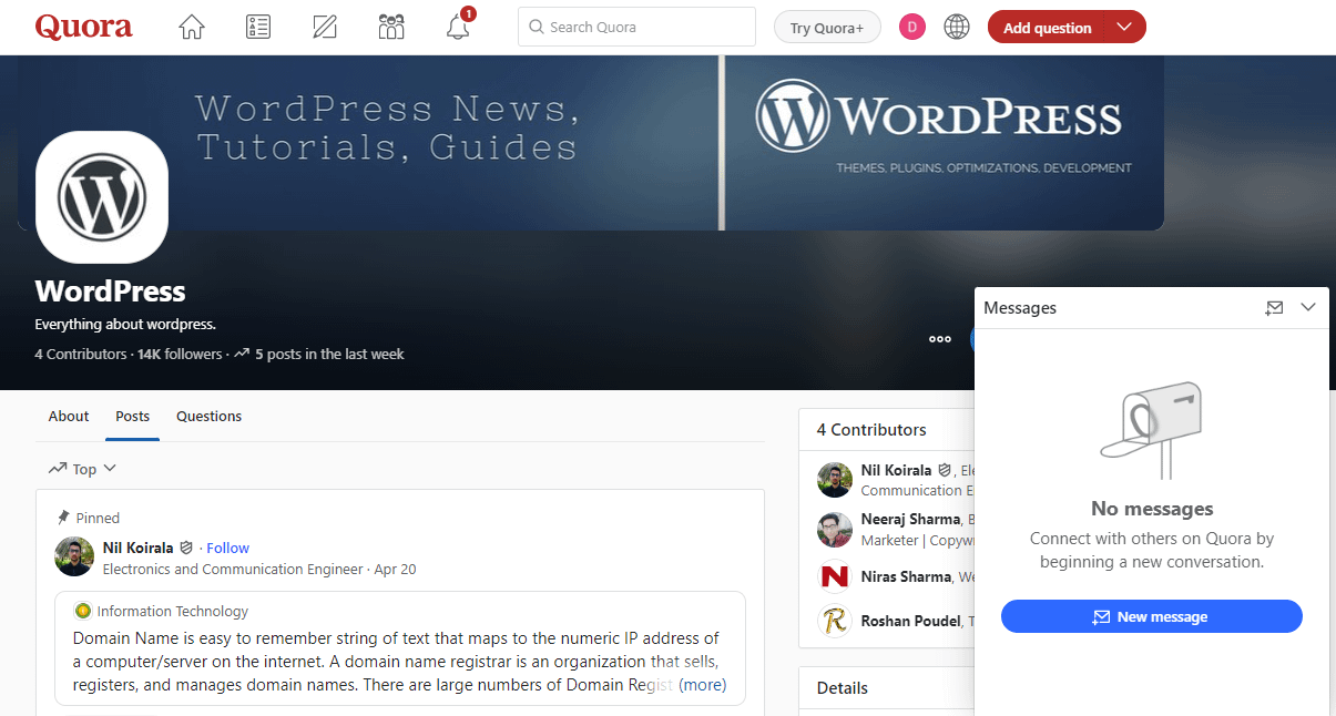 A WordPress group in Quora