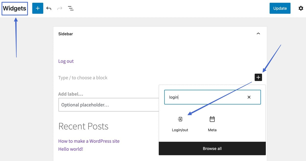 Placing a login/out block in the sidebar widget area