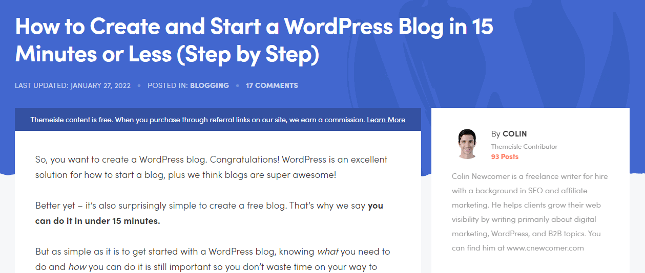 An example of evergreen content on how to start a travel blog in 15 minutes