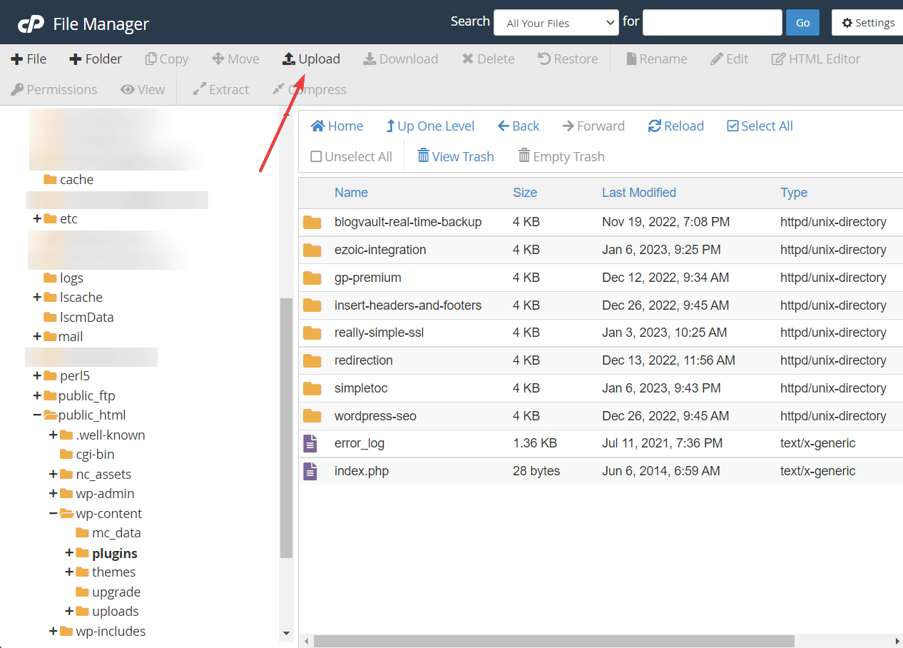 uploading folder in file manager - warning cannot modify header information