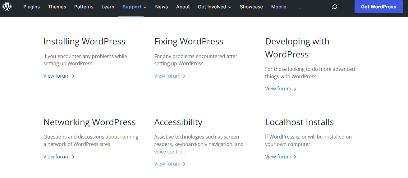 The WordPress Support forums