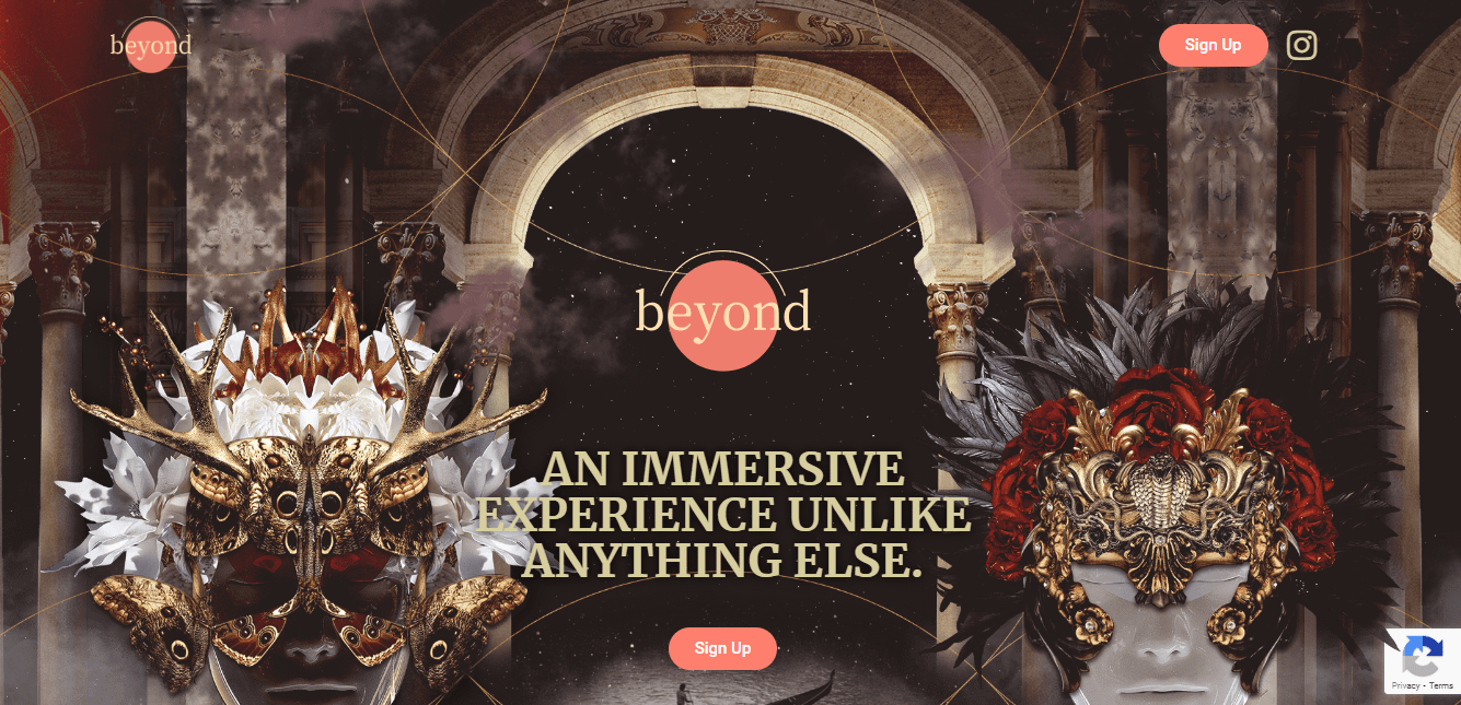 The Beyond homepage is a one page website example for promoting a special event.