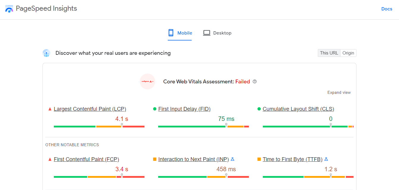 Largest Contentful Paint score