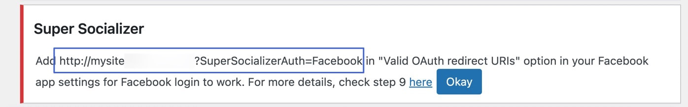 A link from the website that's required to be put into Facebook