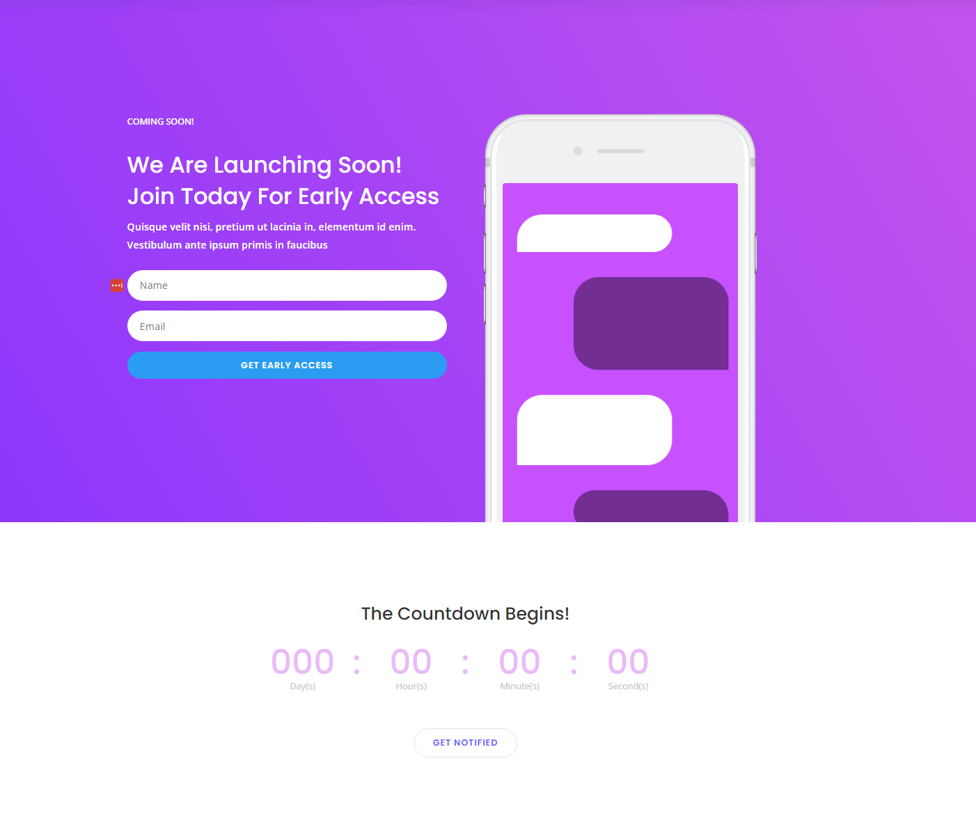 One of Divi's upcoming templates with a countdown.