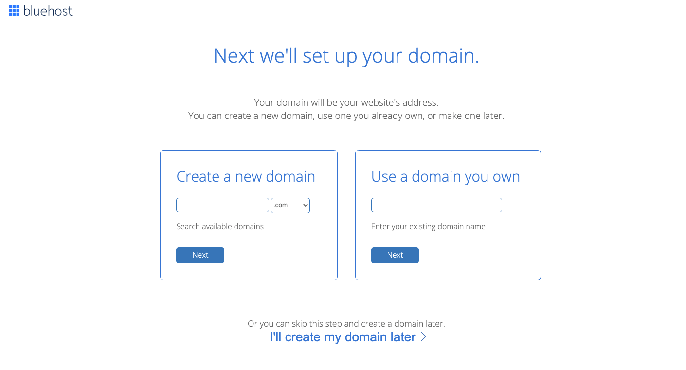 Picking a domain name with Bluehost