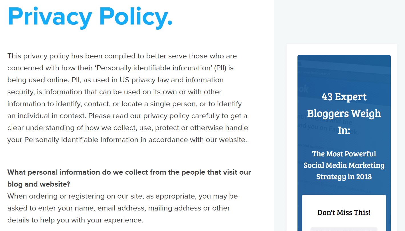 An example of a WordPress privacy policy.