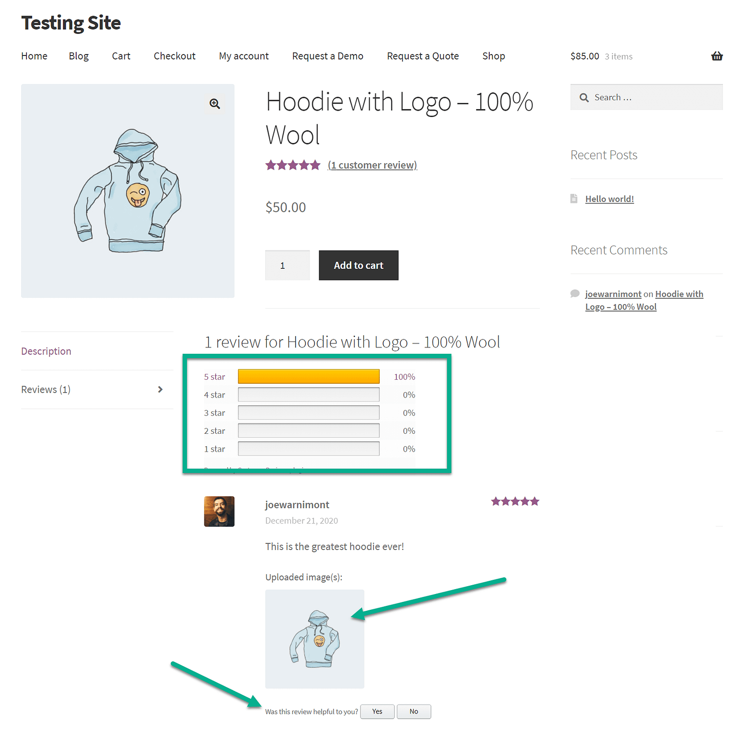 see everything in action on customer reviews for WooCommerce
