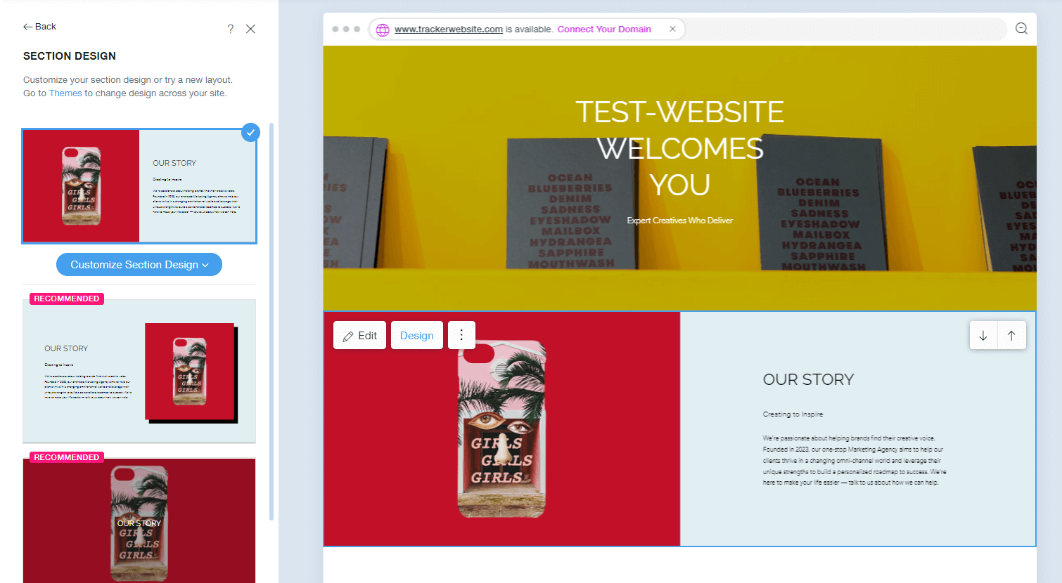 The Wix editor in action
