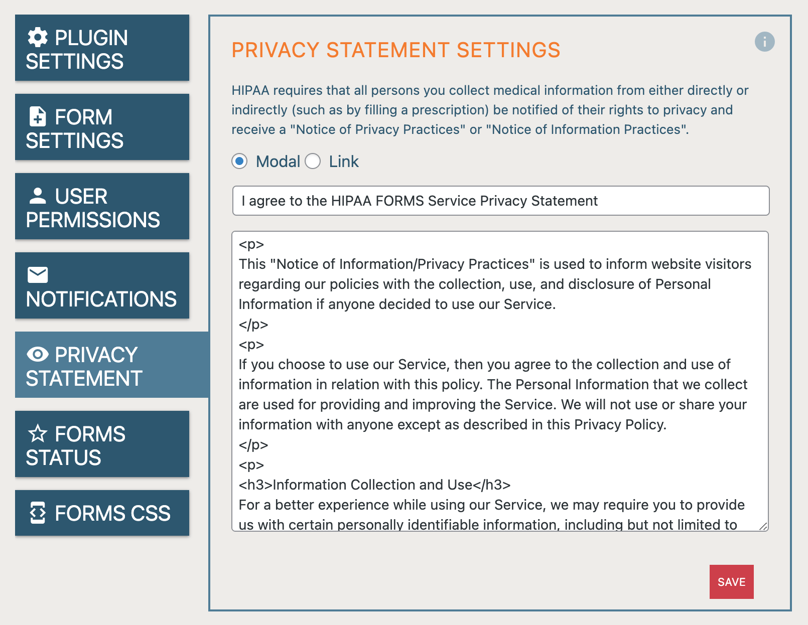 HIPAA forms plugin