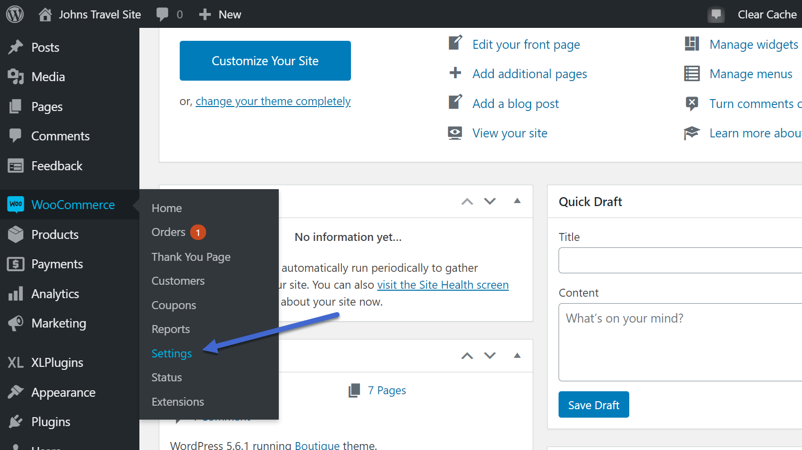 settings for WooCommerce thank you page