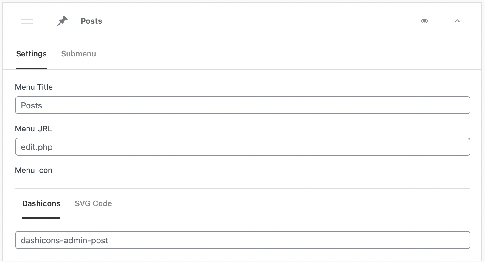 Replacing white label wordpress menu items 